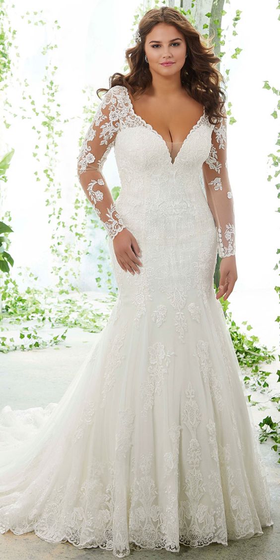 50 V Neck Bridal Dresses for Plus Size Ideas 1