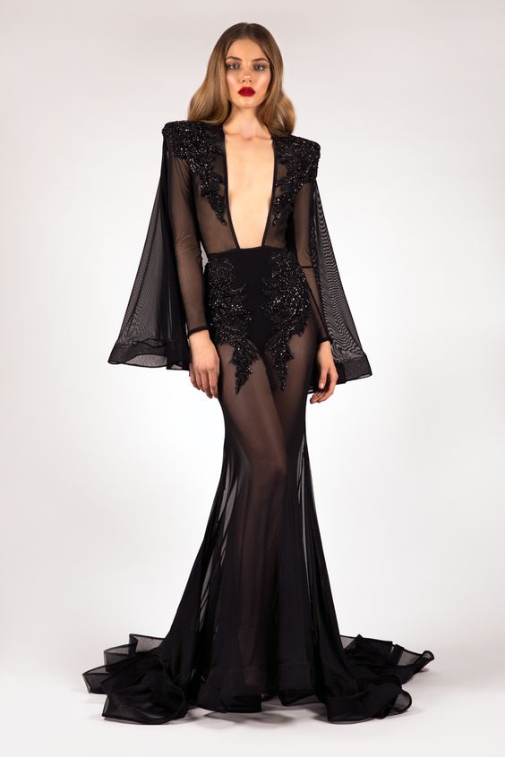 40 Black Mesh Long Dresses Ideas 1