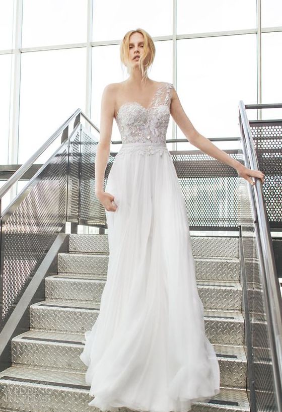 50 One Shoulder Bridal Dresses Ideas 11