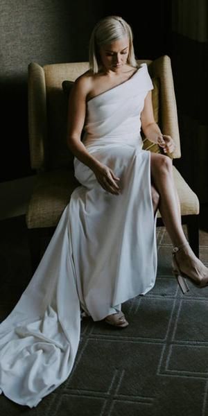 50 One Shoulder Bridal Dresses Ideas 36