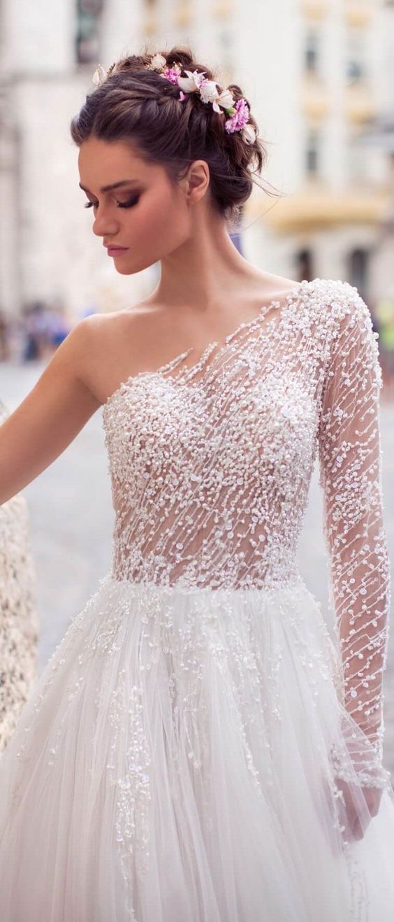 50 One Shoulder Bridal Dresses Ideas 51