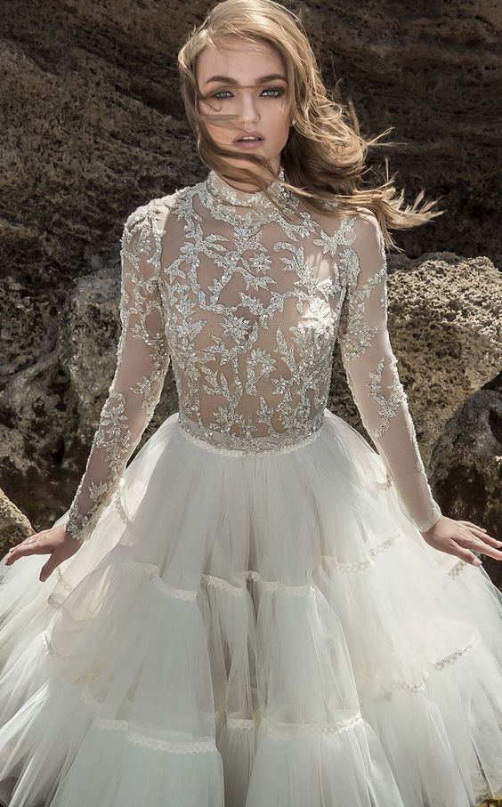 50 Simple Glam Victorian Neck Style Bridal Dresses Ideas 1