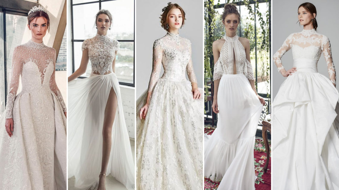 50 Simple Glam Victorian Neck Style Bridal Dresses Ideas