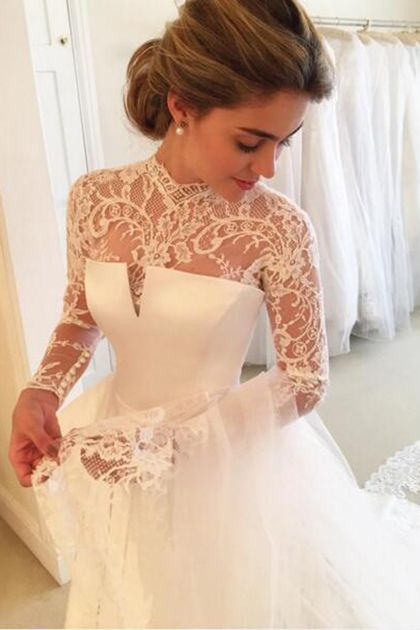 50 Simple Glam Victorian Neck Style Bridal Dresses Ideas 25