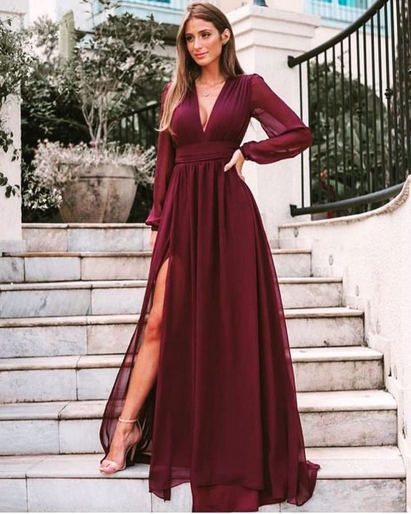 50 Elegant Wedding Guest Long Dresses Ideas With Long Sleeves 27