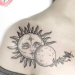 50 Geometric Sun and Moon Tattoo for Women Ideas 15
