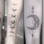 50 Geometric Sun and Moon Tattoo for Women Ideas