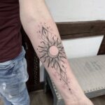 50 Geometric Sun and Moon Tattoo for Women Ideas 27
