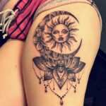 50 Geometric Sun and Moon Tattoo for Women Ideas 34