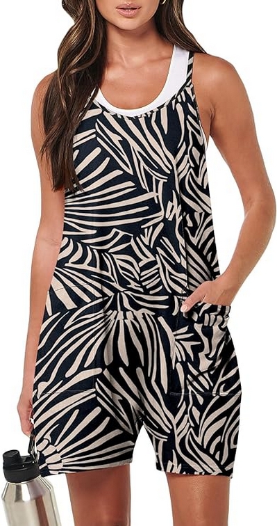 15 Womens Summer Casual Sleeveless Romper Loose Spaghetti Strap Shorts Overalls 06