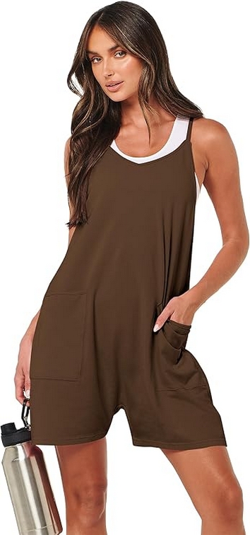 15 Womens Summer Casual Sleeveless Romper Loose Spaghetti Strap Shorts Overalls 08