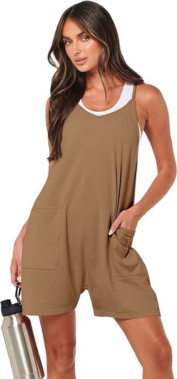 15 Womens Summer Casual Sleeveless Romper Loose Spaghetti Strap Shorts Overalls 09