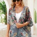 30 Womens Floral Print Puff Sleeve Kimono Cardigan Loose Cover Up Casual Blouse Tops11