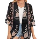 30 Womens Floral Print Puff Sleeve Kimono Cardigan Loose Cover Up Casual Blouse Tops13