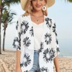 30 Womens Floral Print Puff Sleeve Kimono Cardigan Loose Cover Up Casual Blouse Tops16