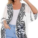 30 Womens Floral Print Puff Sleeve Kimono Cardigan Loose Cover Up Casual Blouse Tops22