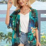 30 Womens Floral Print Puff Sleeve Kimono Cardigan Loose Cover Up Casual Blouse Tops27