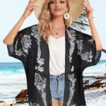 30 Womens Floral Print Puff Sleeve Kimono Cardigan Loose Cover Up Casual Blouse Tops28