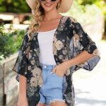 30 Womens Floral Print Puff Sleeve Kimono Cardigan Loose Cover Up Casual Blouse Tops29