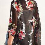 30 Womens Floral Print Puff Sleeve Kimono Cardigan Loose Cover Up Casual Blouse Tops3