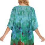 30 Womens Floral Print Puff Sleeve Kimono Cardigan Loose Cover Up Casual Blouse Tops5