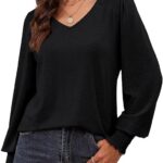 Dokotoo Womens Casual Long Sleeve Tops Shirred Shoulders Solid Color Knit Ribbed T Shirts Blouses 02