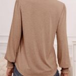 Dokotoo Womens Casual Long Sleeve Tops Shirred Shoulders Solid Color Knit Ribbed T Shirts Blouses 11