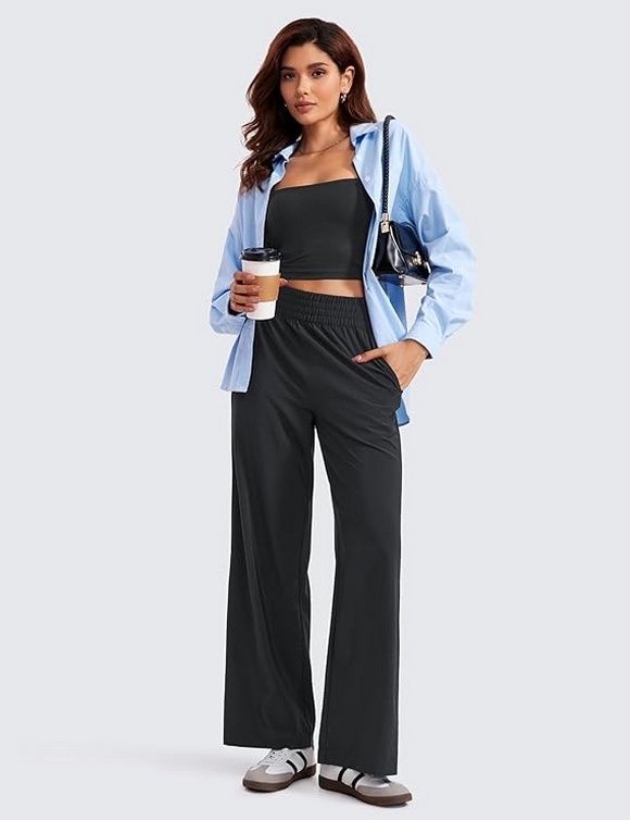 Lightweight Wide Leg Pants for Women 30 High Waisted Casual Lounge Travel Work Pants with Pockets 02