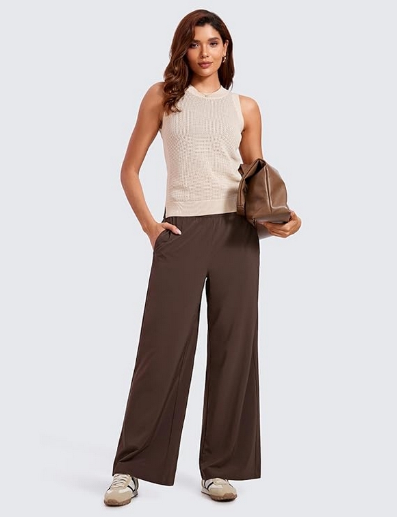 Lightweight Wide Leg Pants for Women 30 High Waisted Casual Lounge Travel Work Pants with Pockets 12