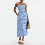 Women Floral Embroidered Maxi Dress Sleeveless Tie Shoulder Smocked Flowy Dress Summer Ideas 01