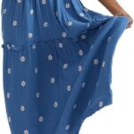 Women Floral Embroidered Maxi Dress Sleeveless Tie Shoulder Smocked Flowy Dress Summer Ideas 02