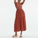 Women Floral Embroidered Maxi Dress Sleeveless Tie Shoulder Smocked Flowy Dress Summer Ideas 06