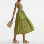 Women Floral Embroidered Maxi Dress Sleeveless Tie Shoulder Smocked Flowy Dress Summer Ideas 09