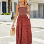 Women Floral Embroidered Maxi Dress Sleeveless Tie Shoulder Smocked Flowy Dress Summer Ideas 12