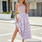 Women Floral Embroidered Maxi Dress Sleeveless Tie Shoulder Smocked Flowy Dress Summer Ideas 18