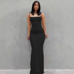 Women Sexy Bodycon Maxi Dress Sleeveless Solid Color Slip Dress 01