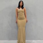 Women Sexy Bodycon Maxi Dress Sleeveless Solid Color Slip Dress 03