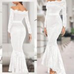 20 Womens Floral Lace Long Sleeve Off Shoulder Wedding Mermaid Dress Ideas 12