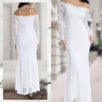 20 Womens Floral Lace Long Sleeve Off Shoulder Wedding Mermaid Dress Ideas 20