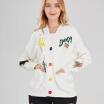 Cardigan Knit Long Sleeve V Neck Button Down Embroidery Wool Blend Sweater Coat Outwear 08 3
