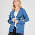 Cardigan Knit Long Sleeve V Neck Button Down Embroidery Wool Blend Sweater Coat Outwear 10 3