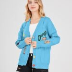 Cardigan Knit Long Sleeve V Neck Button Down Embroidery Wool Blend Sweater Coat Outwear 11 3