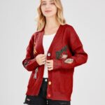 Cardigan Knit Long Sleeve V Neck Button Down Embroidery Wool Blend Sweater Coat Outwear 13 3