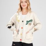 Cardigan Knit Long Sleeve V Neck Button Down Embroidery Wool Blend Sweater Coat Outwear 17 3