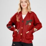 Cardigan Knit Long Sleeve V Neck Button Down Embroidery Wool Blend Sweater Coat Outwear 21 3