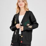 Cardigan Knit Long Sleeve V Neck Button Down Embroidery Wool Blend Sweater Coat Outwear 23 3