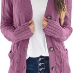 Fall Casual Long Sleeve Button Down Open Front Cable Knit Cardigan Sweater Coat for Women 2024 01