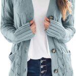 Fall Casual Long Sleeve Button Down Open Front Cable Knit Cardigan Sweater Coat for Women 2024 02