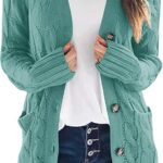 Fall Casual Long Sleeve Button Down Open Front Cable Knit Cardigan Sweater Coat for Women 2024 03