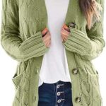 Fall Casual Long Sleeve Button Down Open Front Cable Knit Cardigan Sweater Coat for Women 2024 04